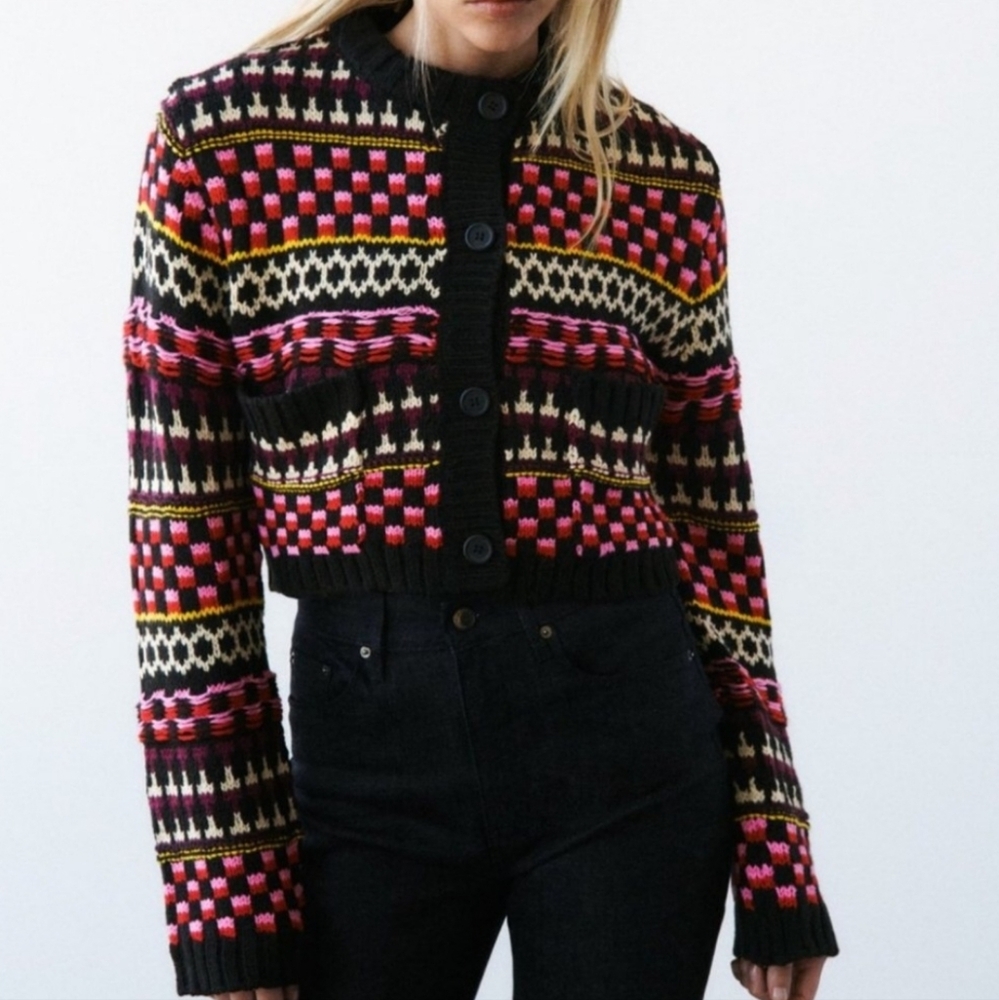 Industry Women's Multicolor Crop Cardigan. Size MED